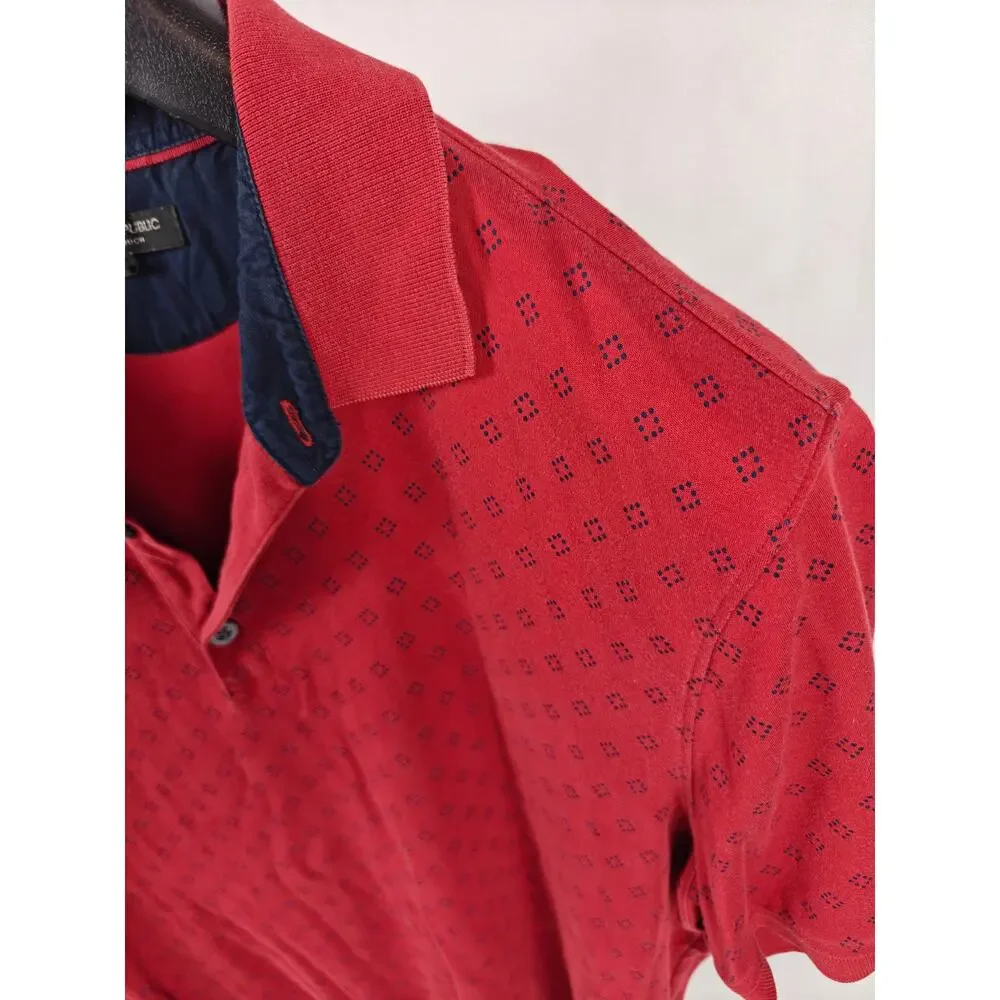 Men’s Banana Republic Luxury Touch Polo Shirt Red Navy Geometric Size XL